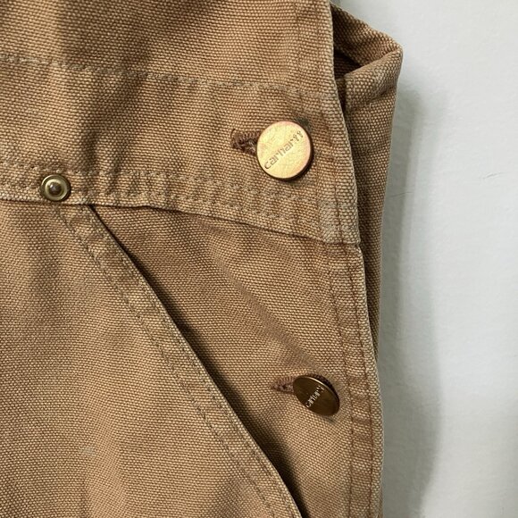 Vintage Carhartt Overalls Mens Tan Canvas Double Knee Dungaree Bib Distressed - Picture 4 of 12